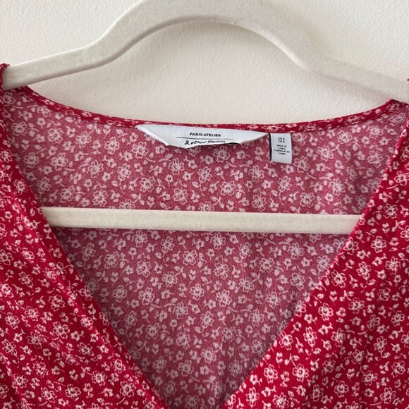 & Other Stories Paris Atelier Red Floral Print Button Front Mini Dress - Picture 3 of 5